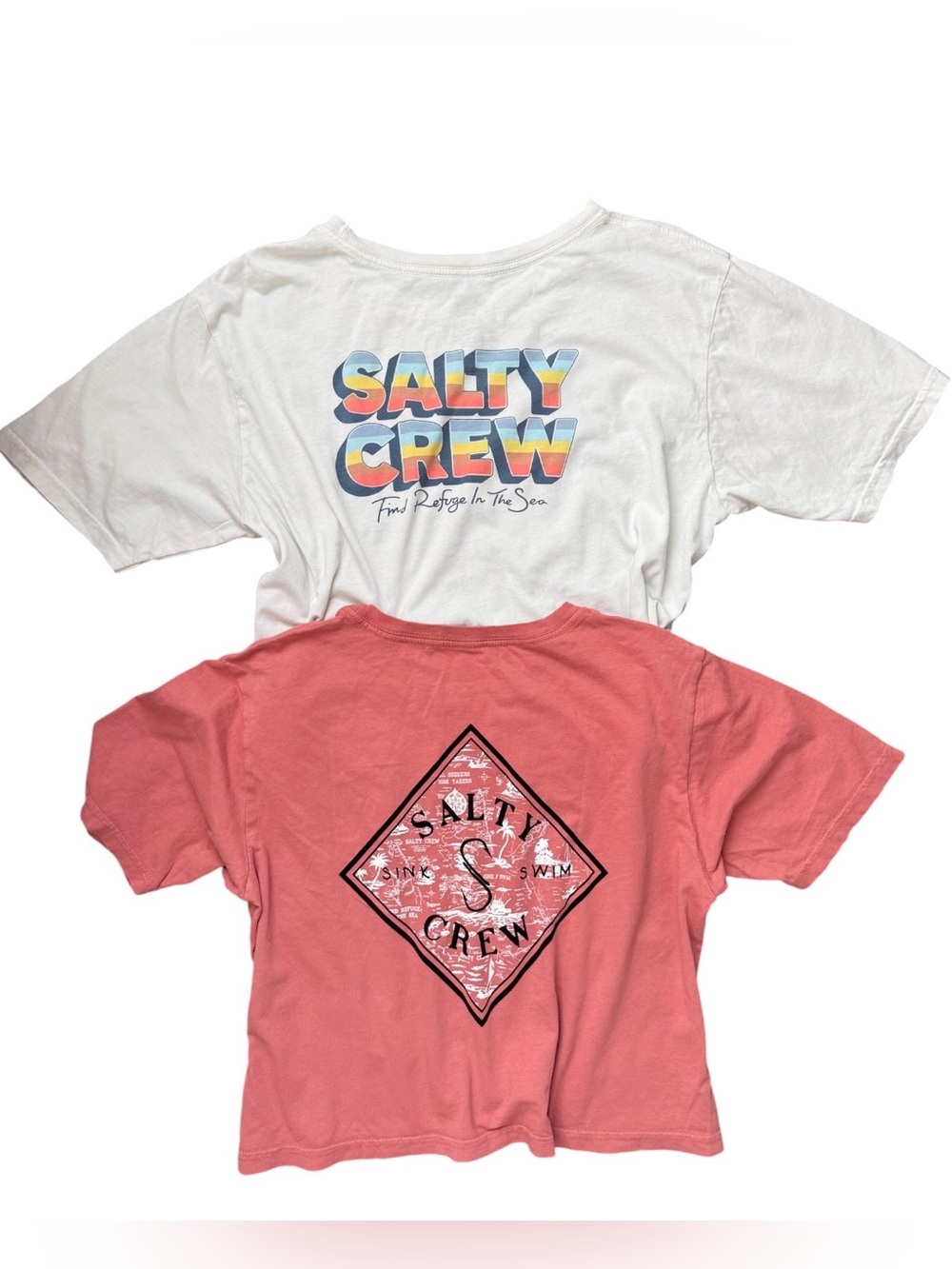 Salty Crew T-Shirt Bundle 2 Piece Cream Medium + Rust Orange Small Y2K Coastal
